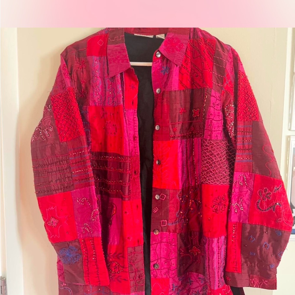Chico's Red and Pink Plaid Jacket